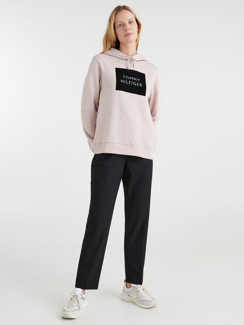 Női Tommy Hilfiger Organic Pamut Flocked Logo Hoodies Bézs | HU 156DFM